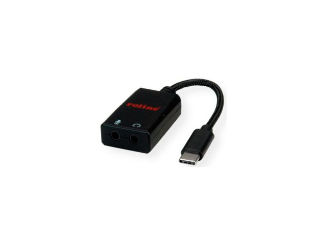 Audio adapter ROLINE, USB-C - 2×3.5mm audio, M/F, 0.13m