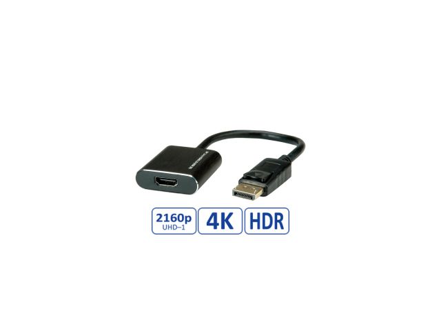 Video adapter ROLINE DisplayPort DP(m) v1.4 na HDMI(ž), 0.15m, aktivni, Ultra HD (4K), crni