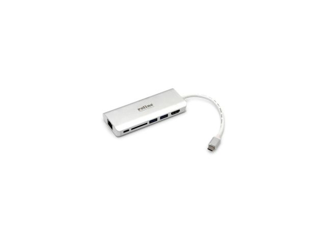 Docking stanica ROLINE USB-C docking station, 4K HDMI, 2×USB 3.0/3.2 Gen 1, 1×SD/TF čitač kartica, 1×USB-C power, 1×G-LAN