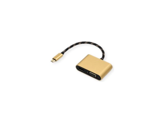 Video adapter ROLINE GOLD USB-C(m) na VGA/HDMI(ž), 0.1m, zlatni