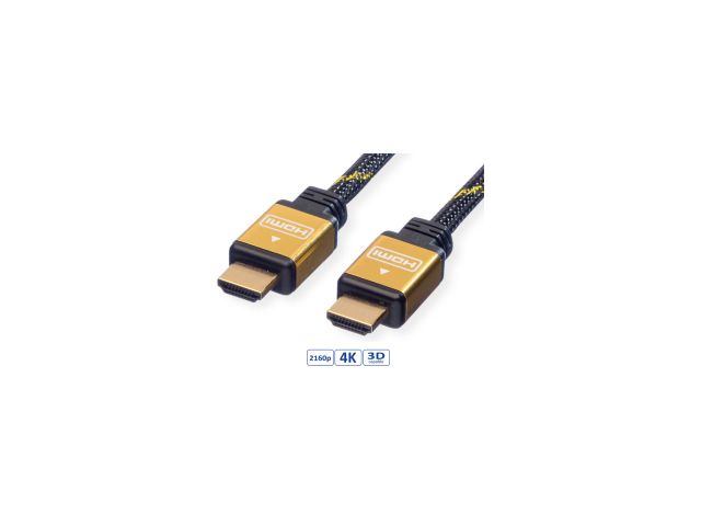 Video kabel ROLINE GOLD HDMI(m) na HDMI(m), 3.0m, sa mrežom, crno/zlatni