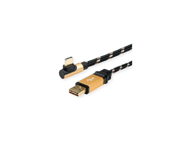 Kabel ROLINE GOLD USB-C(m) na USB-A(m) 2.0, 1.8m, kutni, crno/zlatni