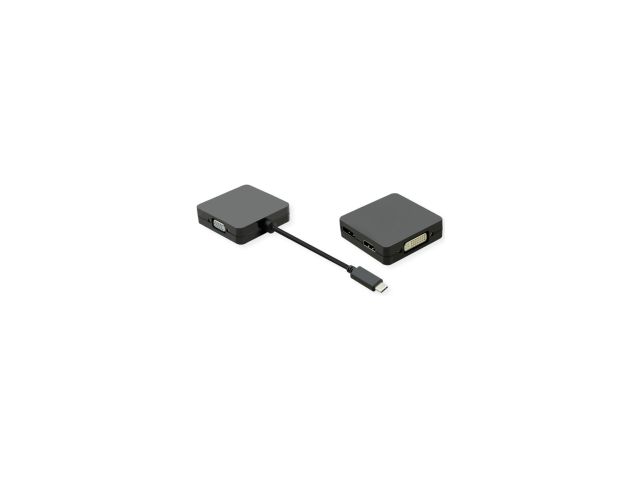 Video adapter ROLINE VALUE USB-C(m) na VGA/DVI/HDMI/DP(ž), 0.1m, crni