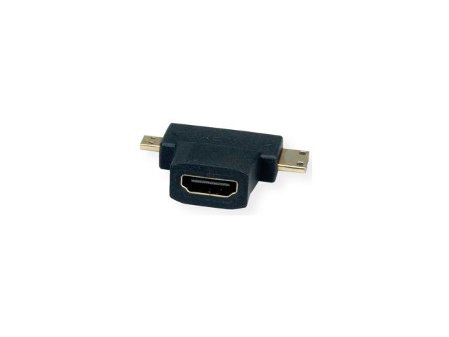 Video adapter ROLINE VALUE Micro/Mini HDMI(m) na HDMI(ž), pozlaćeni konektori, crni