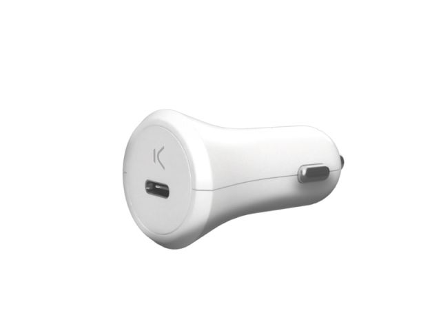 Auto punjač KSIX, USB-C 18W PD, bijeli