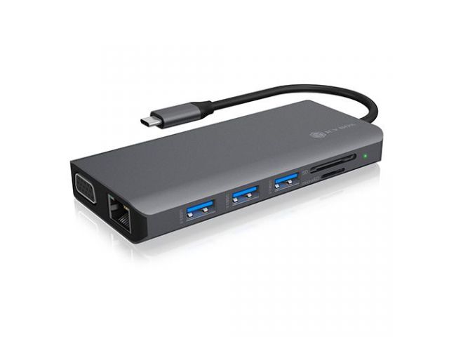 Docking stanica ICY BOX IB-DK4070-CPD, USB-C na 3x USB-A 3.0, 1x USB-C power delivery, 1x RJ45, 1x SD, 1x microSD, 2x HDMI, 1x VGA