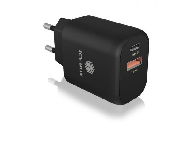Zidni punjač ICY BOX IB-PS102-PD, 2-port, 20W, USB-C, USB-A