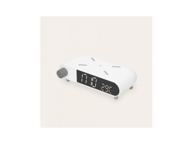 Bežični punjač KSIX Retro, alarm/budilica, mjerač temperature, bijeli