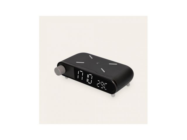 Bežični punjač KSIX Retro, alarm/budilica, mjerač temperature, crni