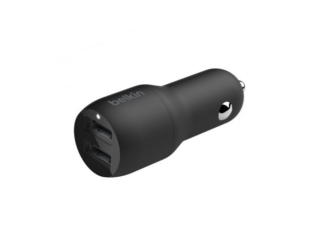 Auto punjač BELKIN, brzo punjenje, Dual USB-A, 24W, crni
