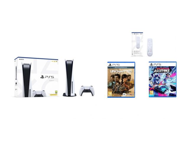 Igraća konzola SONY PS5 PlayStation 5 + PS5 Media Remote + Destruction AllStars PS5 + Uncharted Legacy of Thieves Collection