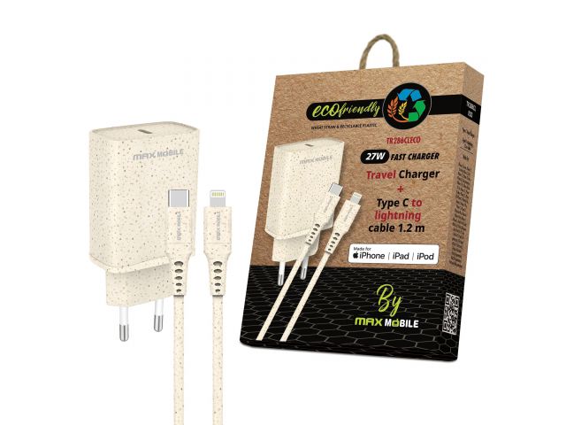 Kućni punjač MAXMOBILE TR286CL ECO, 2U1 Type-C+kabel, 27W, 1.2m