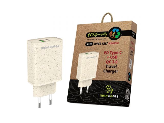 Kućni punjač MAXMOBILE TR-286UC ECO, PD QC3.0 Duo Type-C 25W+USB 18W