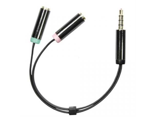 Kabel DELTACO Jack 3,5mm Cable , Jack 3,5 mm 4 pin plug - 2x Jack 3,5 mm 3 pin socket (2949)