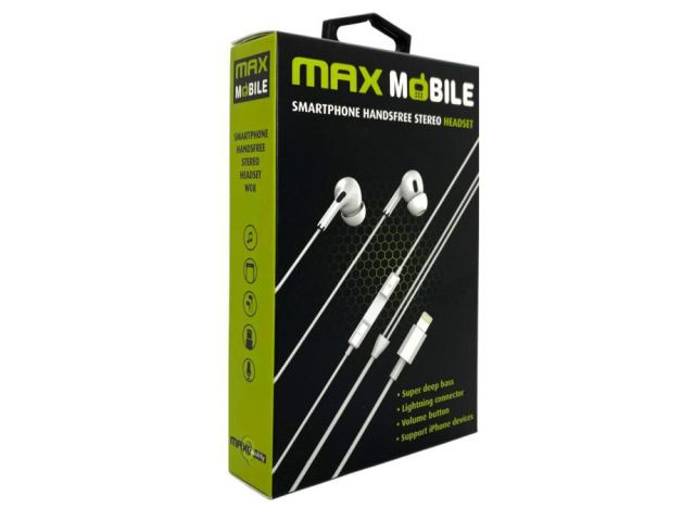 Slušalice + mikrofon MAXMOBILE WE08 za iPhone, Lightning, bijele