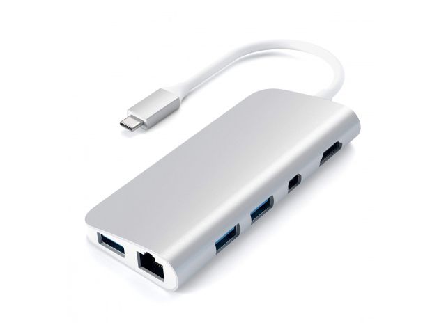 USB-C adapter SATECHI Slim (HDMI 4K,1x USB-C,Ethernet,1x USB 3.0,MicroSD,MiniDP), srebrni (ST-TCMM8PAS)