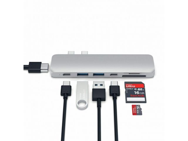 USB-C HUB SATECHI Passthrough  PRO adapter (2x USB 3.0, 2xSD, ThunderBolt 3, HDMI 4K) srebrni (ST-CMBPS)
