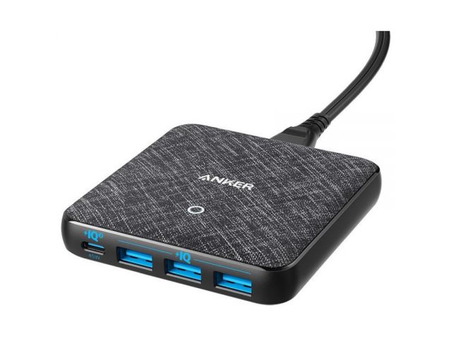 Kućni punjač ANKER PowerPort Atom III Slim, 60W, brzi punjač, 3×USB-A, 1×Type-C, PowerIQ 3.0, sivi