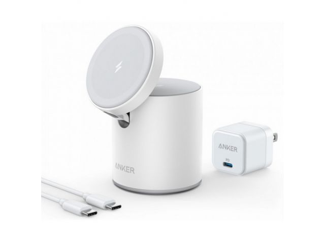 Bežični punjač ANKER PowerWave Mag-Go, bijeli + Type-C adapter 20W