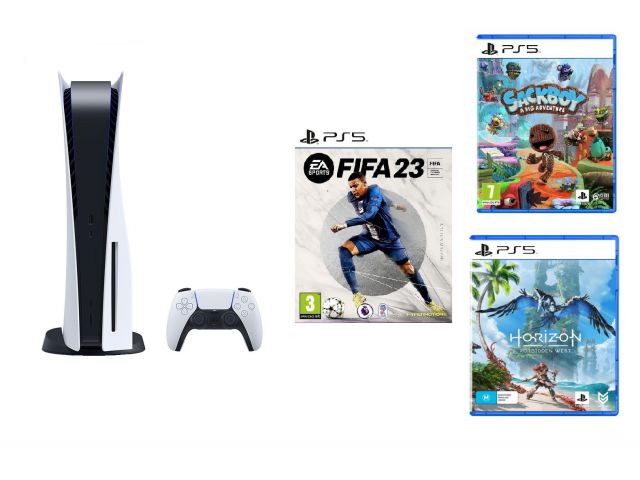 Igraća konzola SONY PS5 PlayStation 5 + FIFA 23 PS5 + Sackboy A Big Adventure! PS5 + Horizon Forbidden West PS5