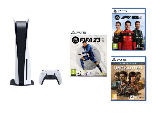 Igraća konzola SONY PS5 PlayStation 5 + FIFA 23 PS5 + Uncharted: Legacy of Thieves Collection PS5 + F1 21 PS5