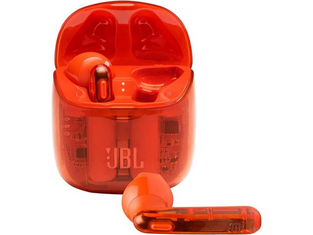 Bluetooth slušalice JBL Tune 225TWS Ghost Edition, BT 5.0, TWS, PureBass, do 25h baterije, prozirno narančaste (JBLT225TWSGHOSTORG)