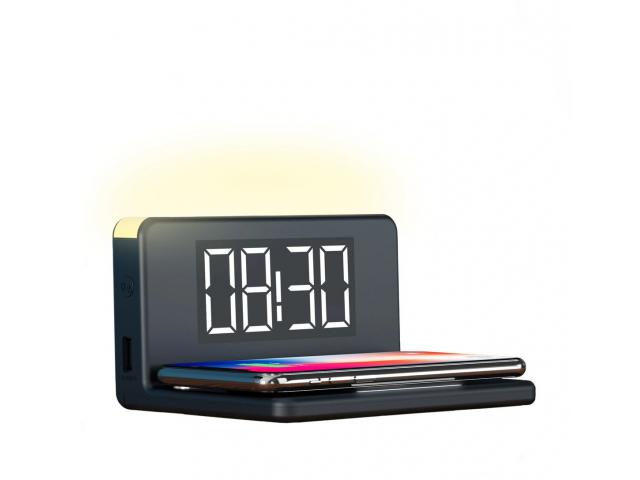 Alarm budilica KSIX BXCQI09, sa brzim bežičnim punjačem, 7.5W-10W, noćno svijetlo