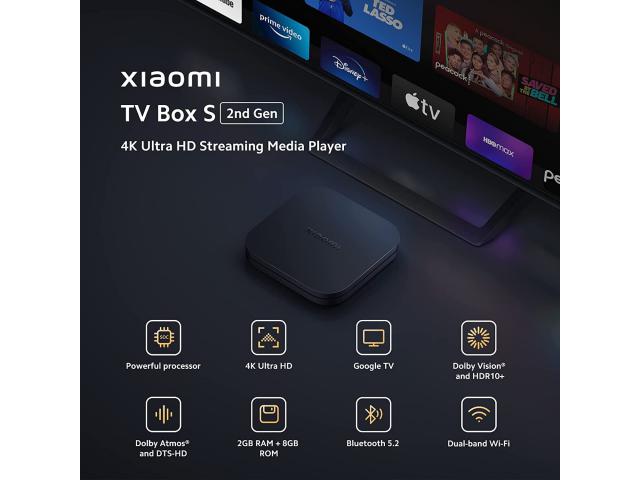 Xiaomi TV Box S 3ª Gen – 4K Ultra HD, 2GB RAM, 32GB, WiFi 6, Dolby Atmos, DTS-X, Telecomando IR E Google TV