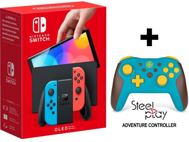 Igraća konzola NINTENDO SWITCH OLED + Adventure Controller, crveni i plavi Joy-Con