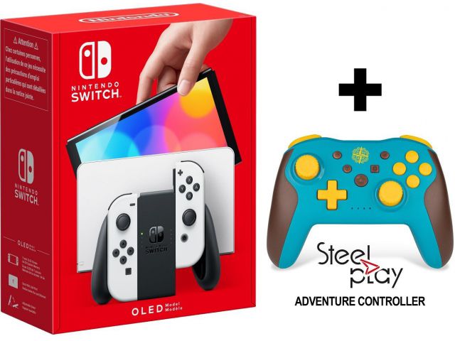 Igraća konzola NINTENDO SWITCH OLED + Adventure Controller, bijeli Joy-Con